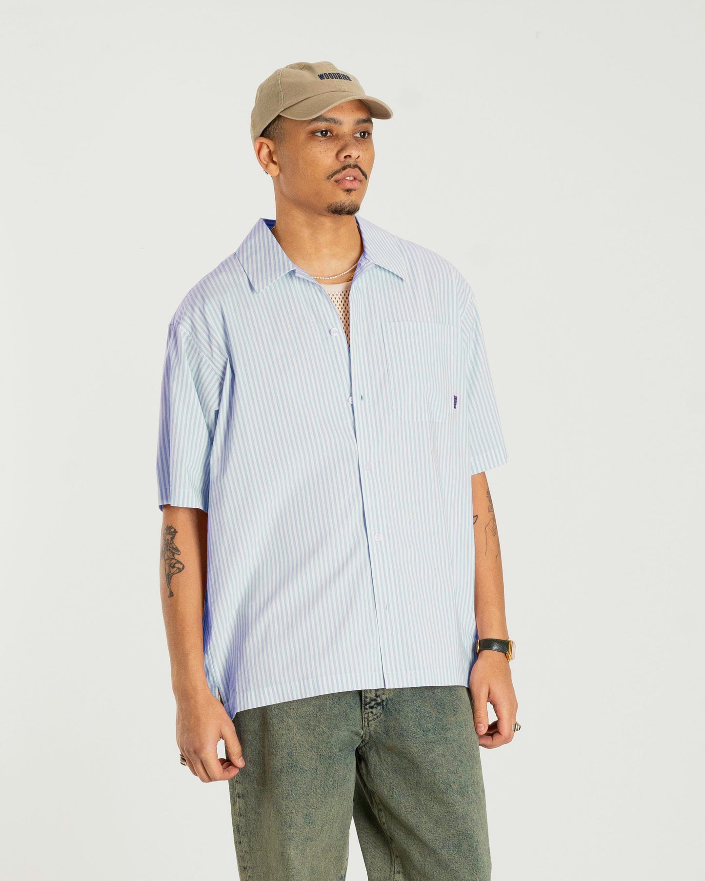 Woodbird WBBanks Stripe Shirt Shirts White-Lt. blue