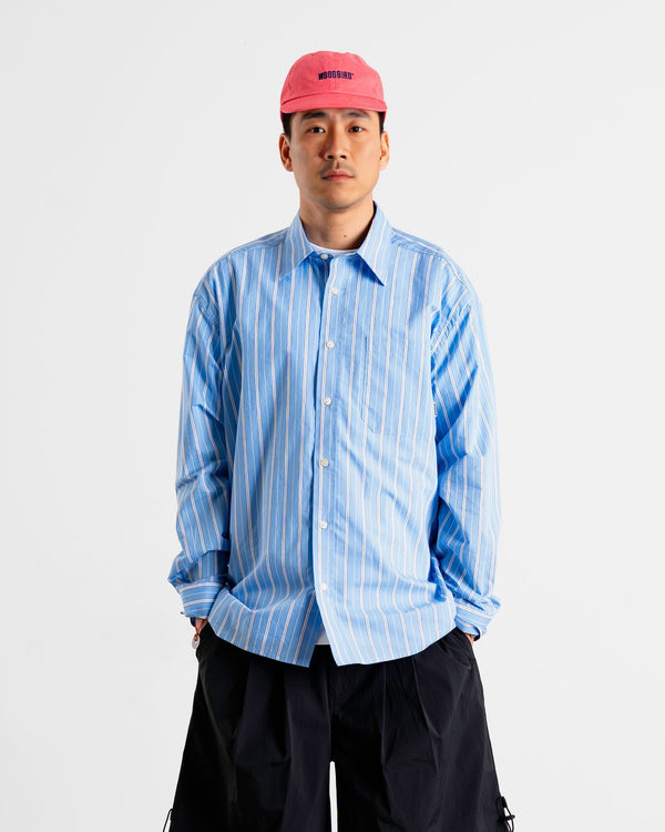 Woodbird WBBuzo Striped Shirt Shirts Light Blue