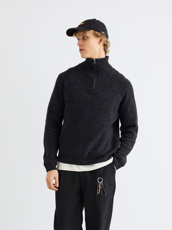 Woodbird WBLass Wool Half-Zip Knits Black Melange