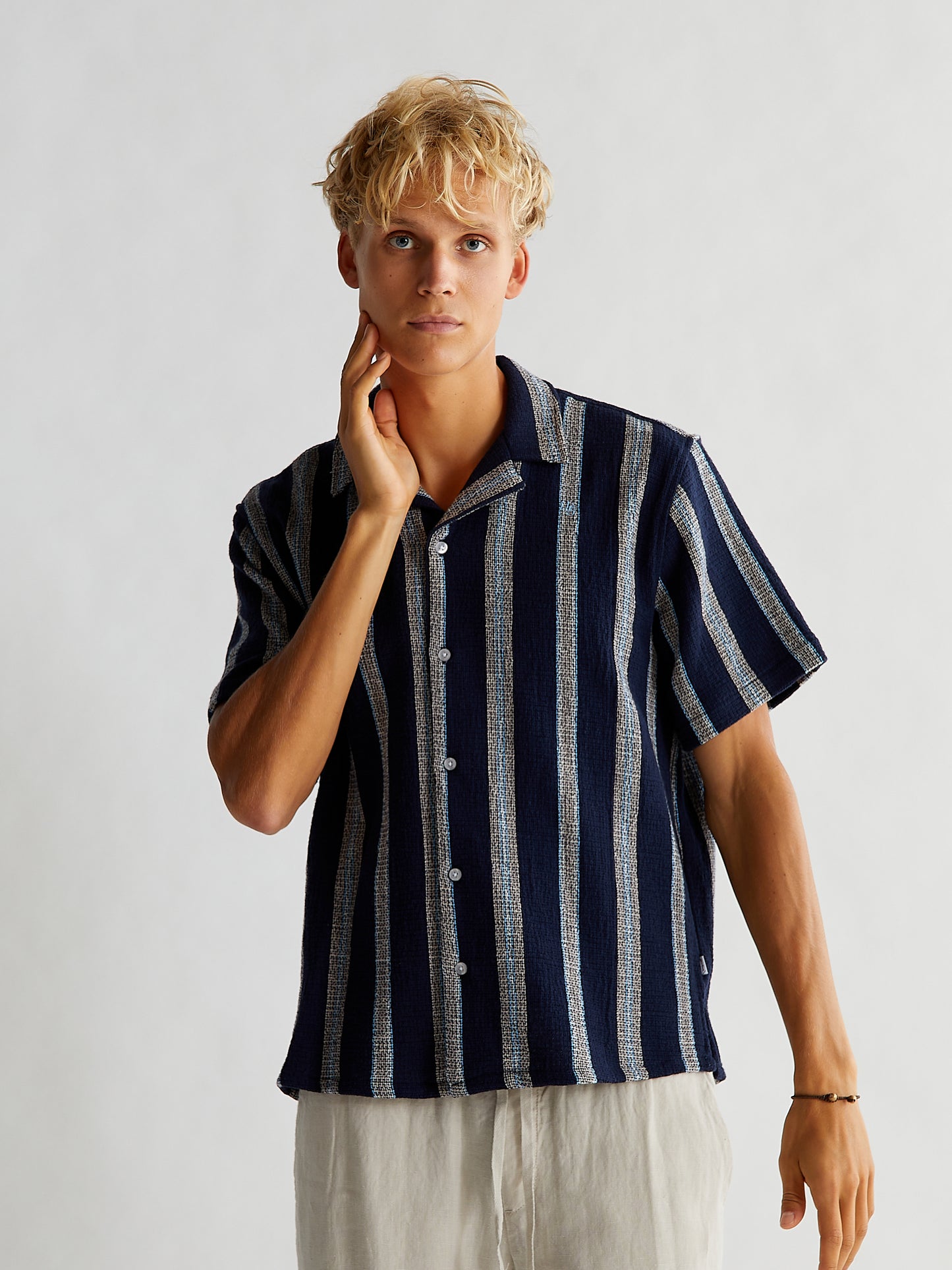 Woodbird Hale Striped Shirt Shirts Navy
