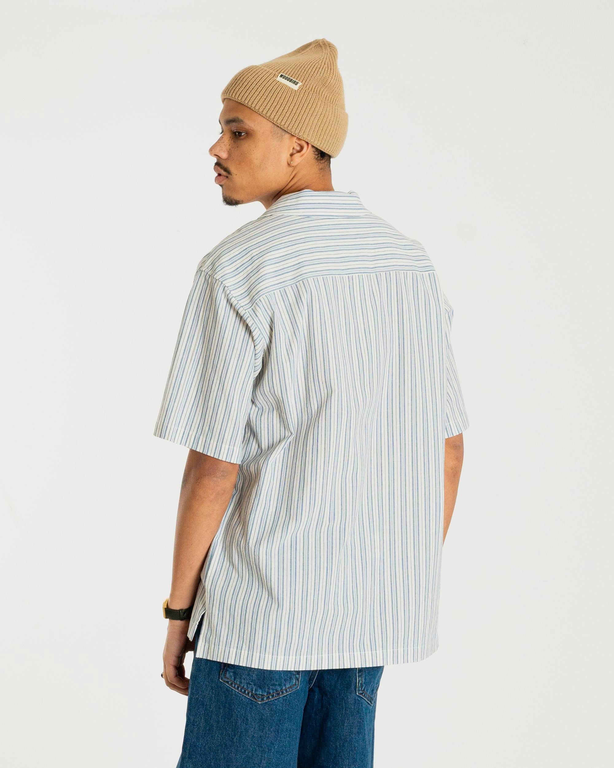 Woodbird WBBanks Stripe Linen Shirt Shirts Light Blue