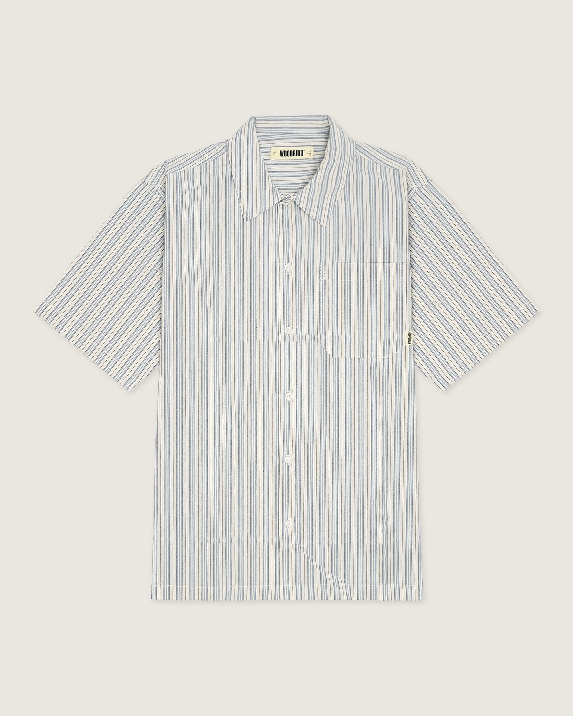 Woodbird WBBanks Stripe Linen Shirt Shirts Light Blue