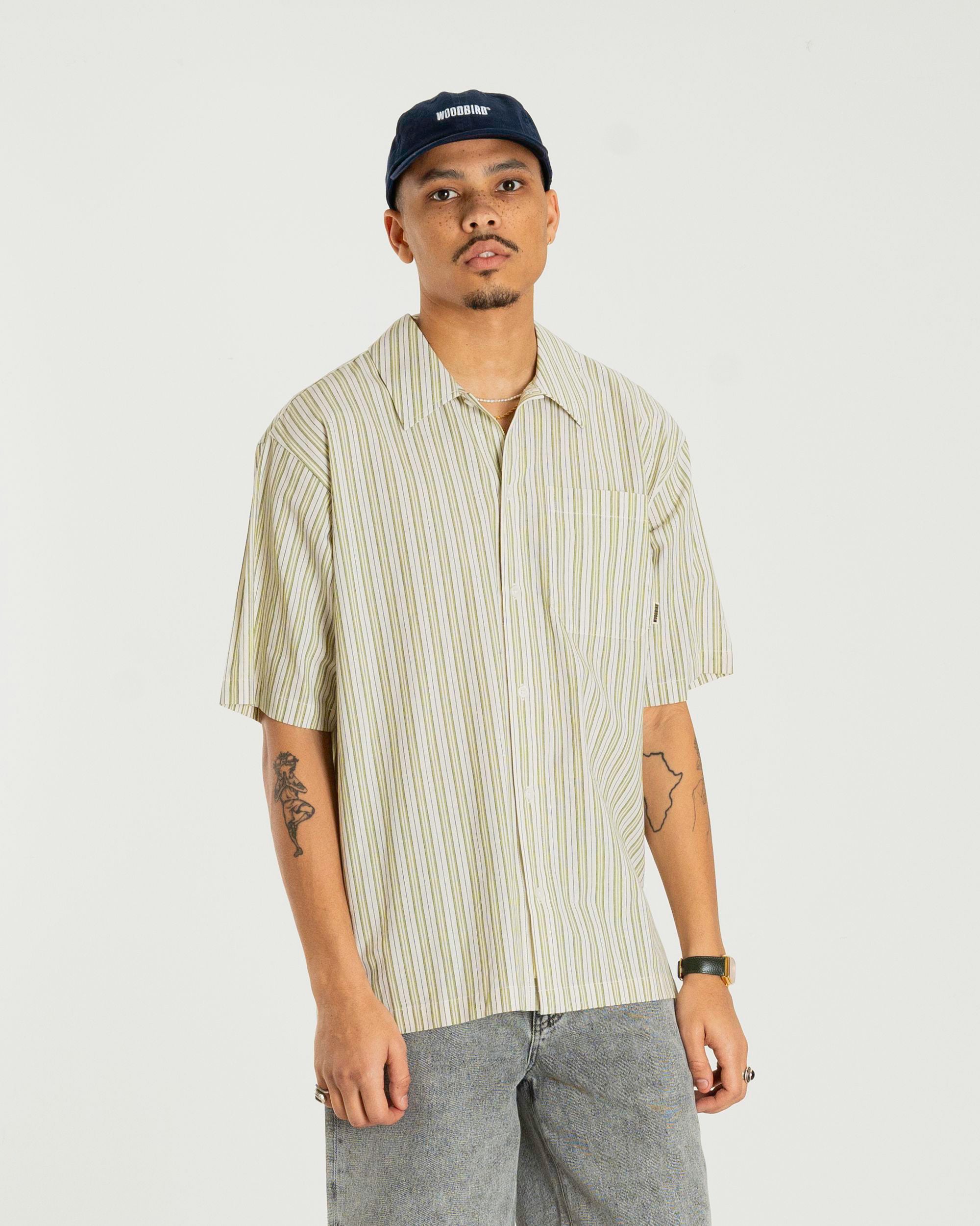 Woodbird WBBanks Stripe Linen Shirt Shirts Light Sand
