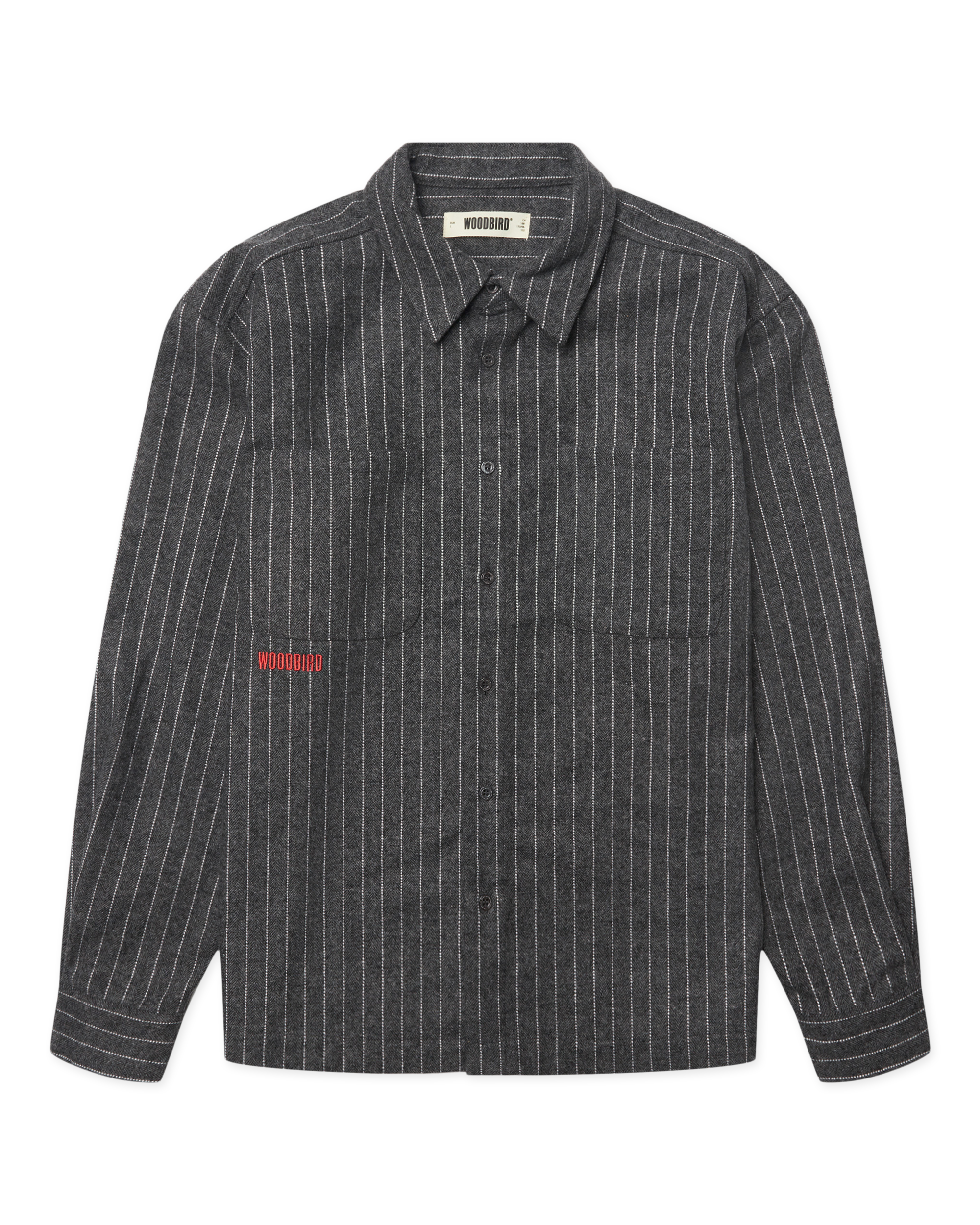 Woodbird WBBuzo Herringbone Shirt Shirts Dark Grey