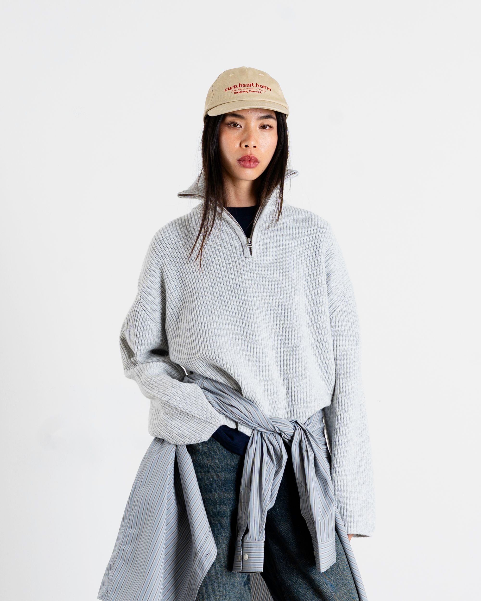 Woodbird Female WBFang Half Zip Knit Knits Light Grey