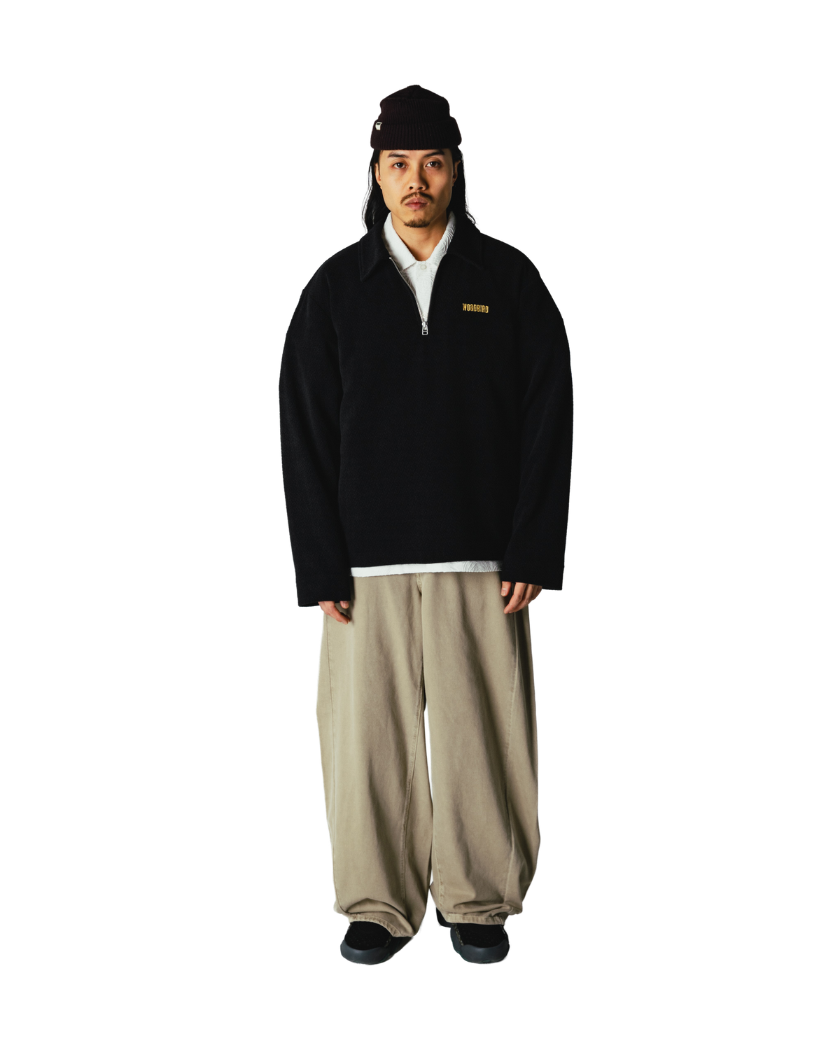 Woodbird WBHiro LS Jiu Zip Polo T-Shirts Black