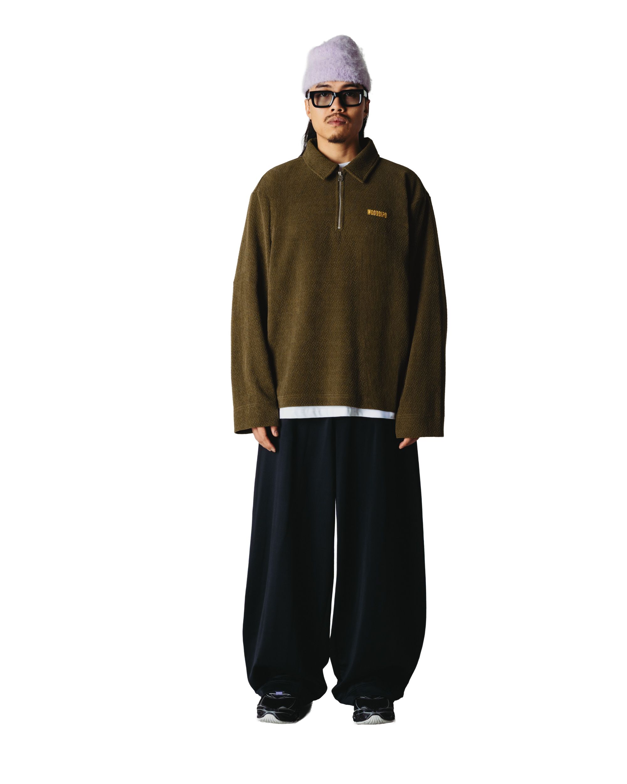 Woodbird WBHiro LS Jiu Zip Polo T-Shirts Dark Olive