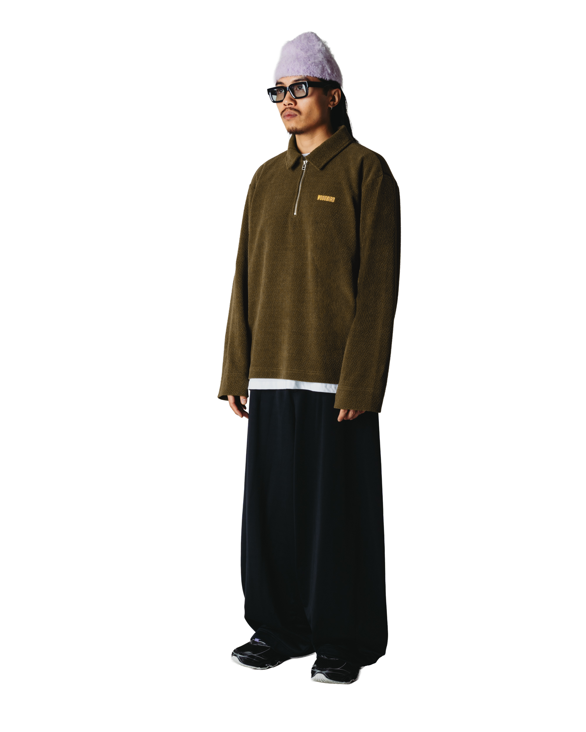 Woodbird WBHiro LS Jiu Zip Polo T-Shirts Dark Olive