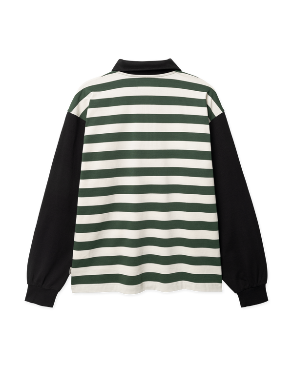 Woodbird WBHiro L/S Stripe Zip Polo T-Shirts Pine Green