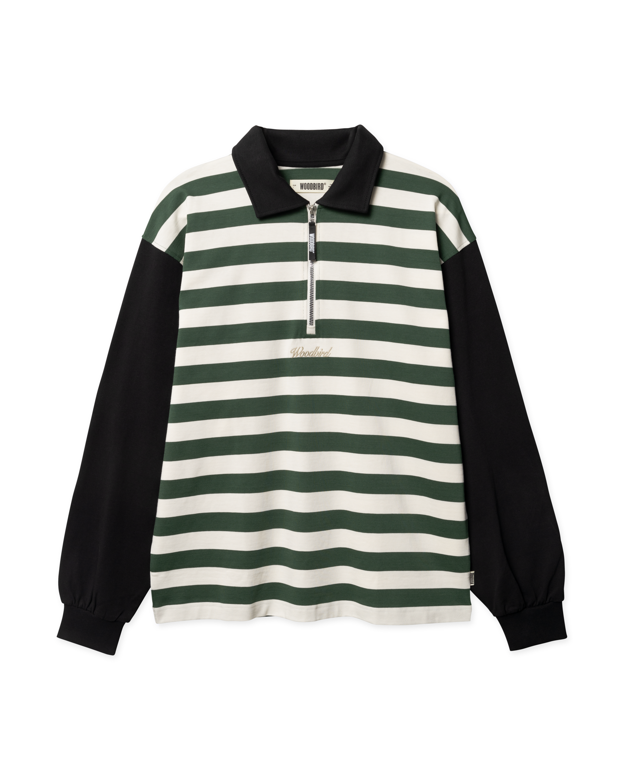 Woodbird WBHiro L/S Stripe Zip Polo T-Shirts Pine Green