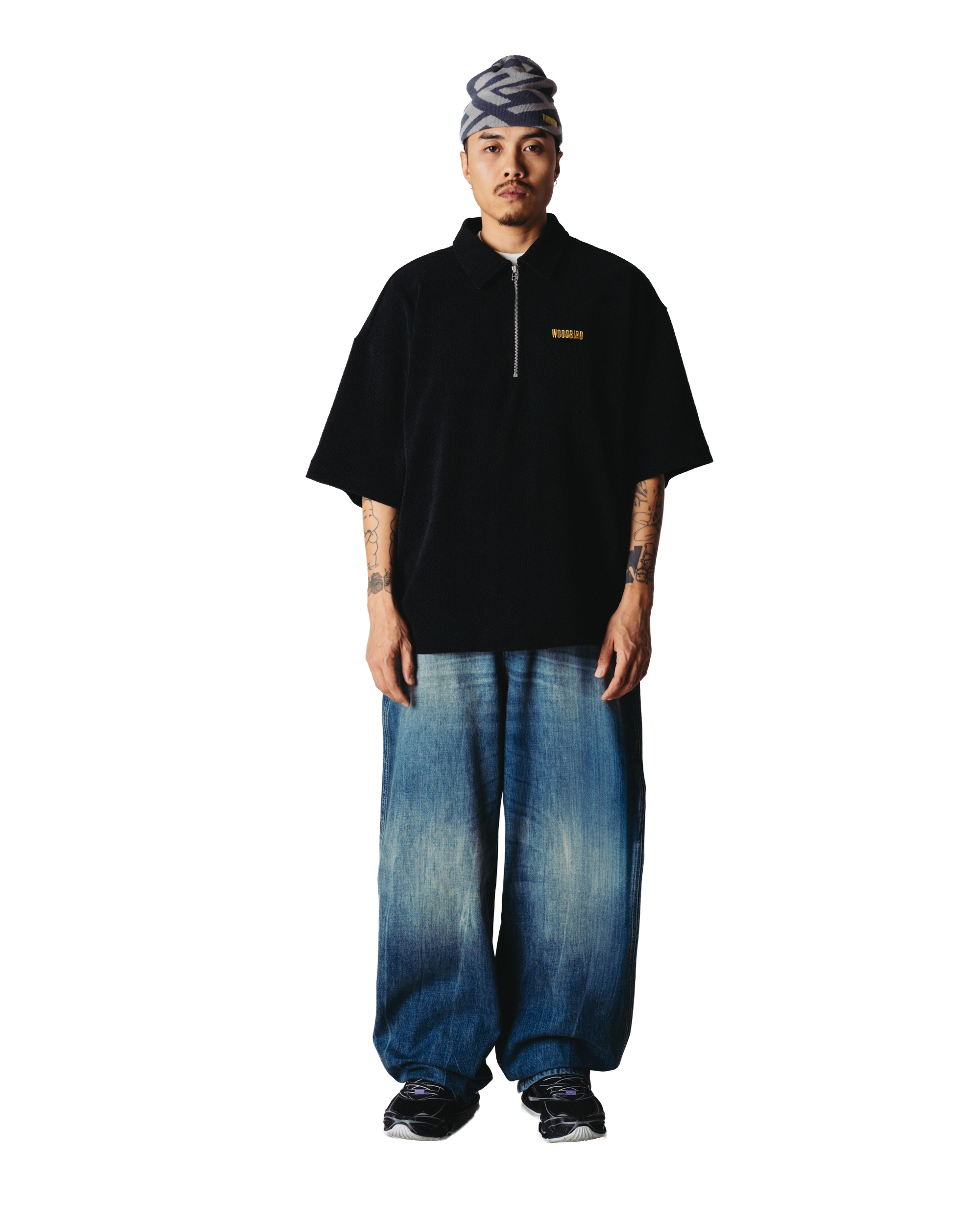 Woodbird WBHiro SS Jiu Zip Polo T-Shirts Black