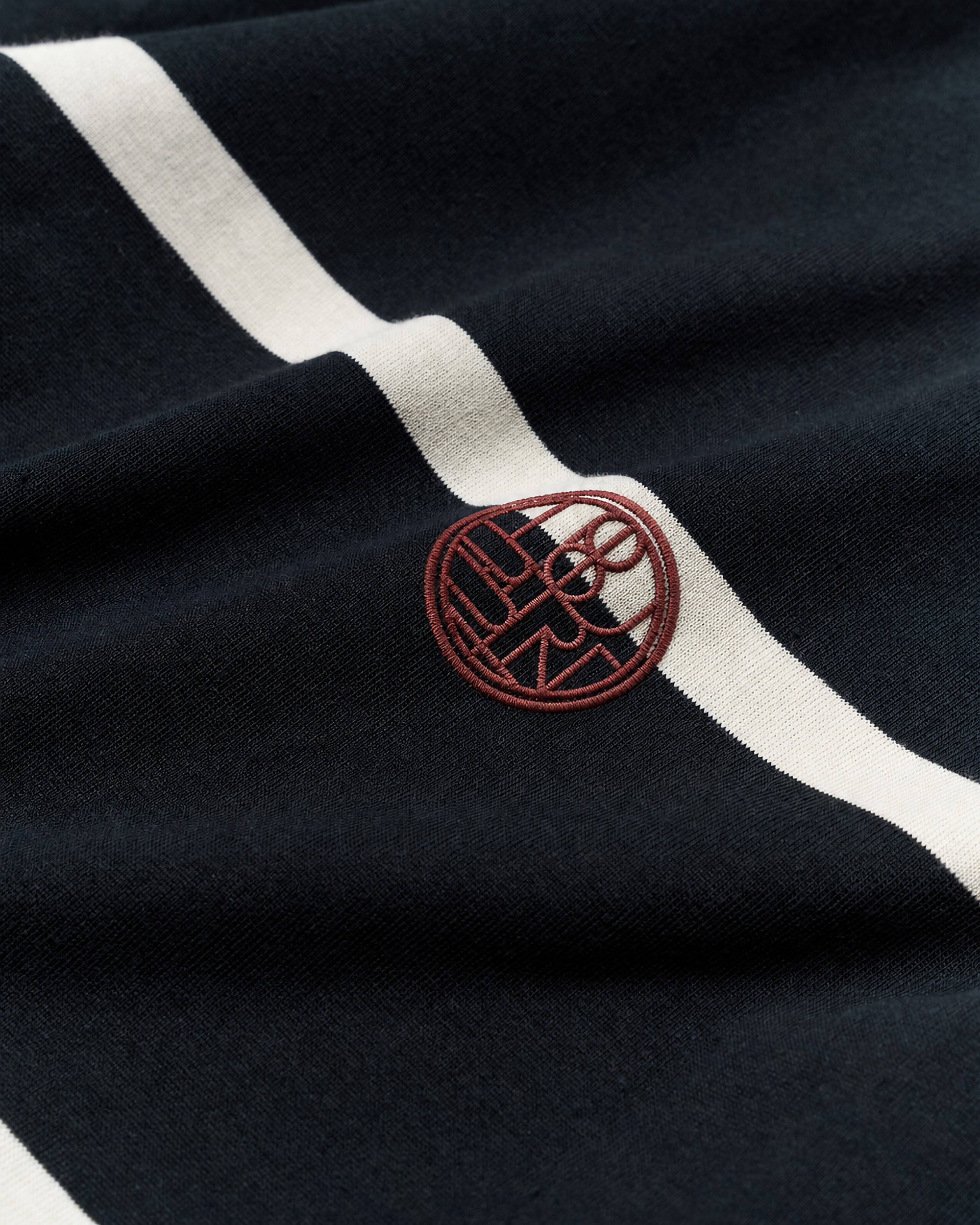 Woodbird WBHiro S/S Stripe Zip Polo T-Shirts Off White-Navy