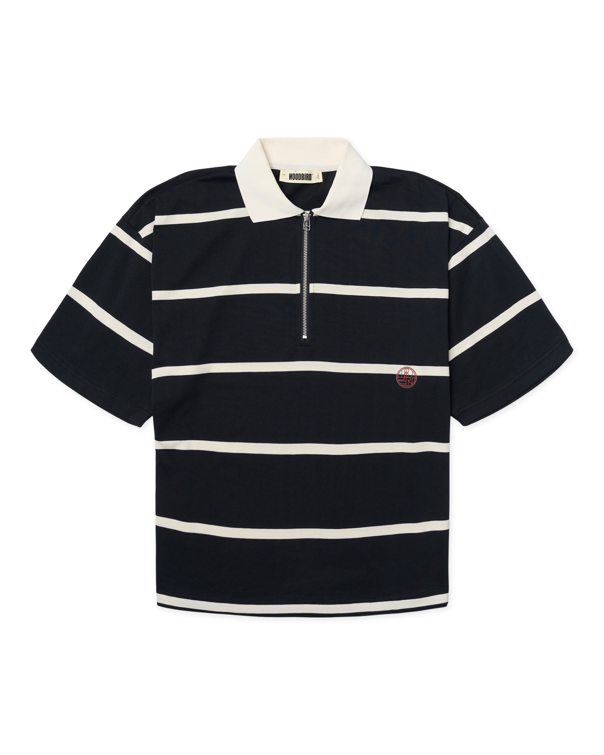 Woodbird WBHiro S/S Stripe Zip Polo T-Shirts Off White-Navy