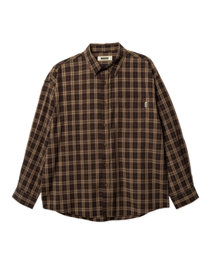 Woodbird WBJong Dobby Check Shirt Shirts Dark Brown