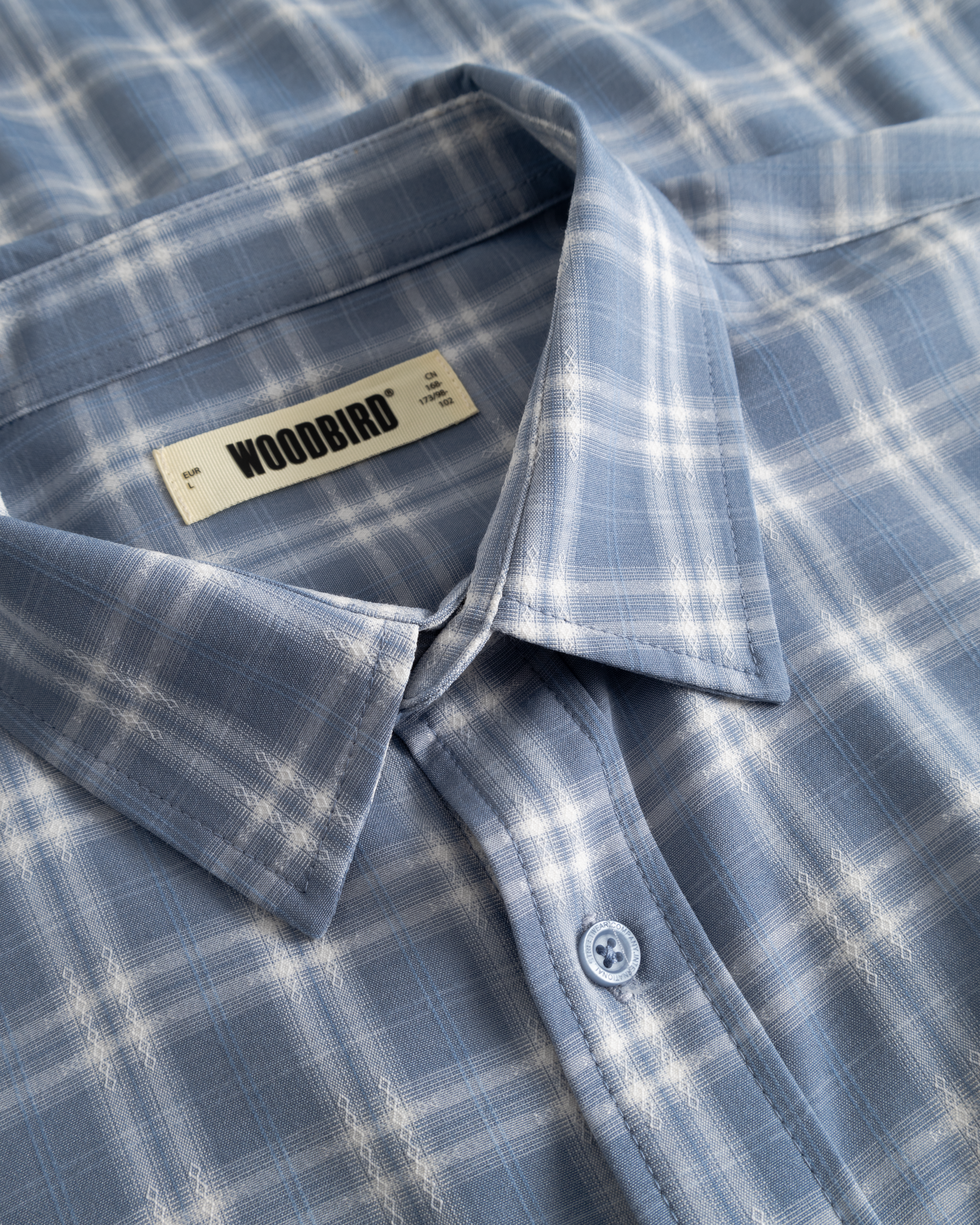 Woodbird WBJong Dobby Check Shirt Shirts Light Blue