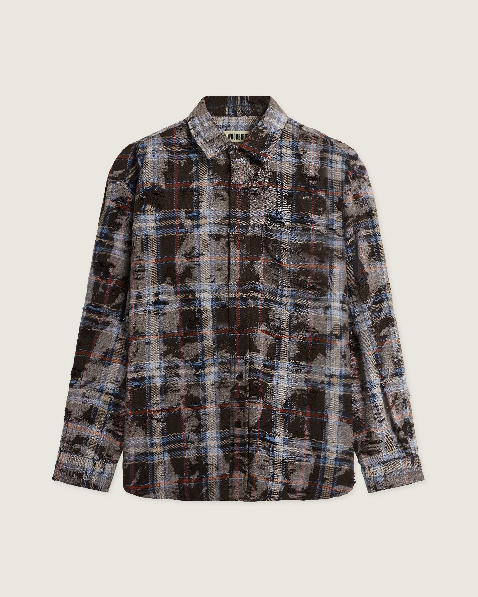 Woodbird WBJong Ripped Shirt Shirts Brown Check