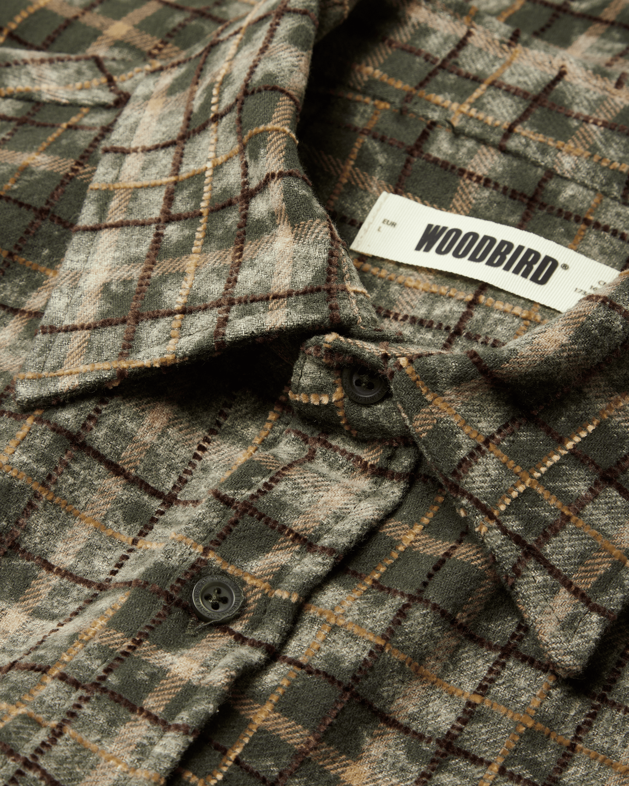 Woodbird WBJong Wash Check Shirt Shirts Honey-Dark Olive
