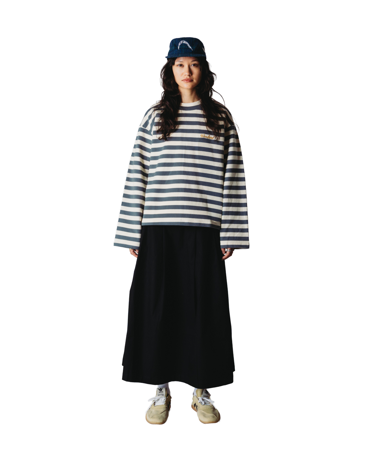 Woodbird Female WBJoul Wide Sleeve Stripe Tee T-Shirts White-Slate Blue