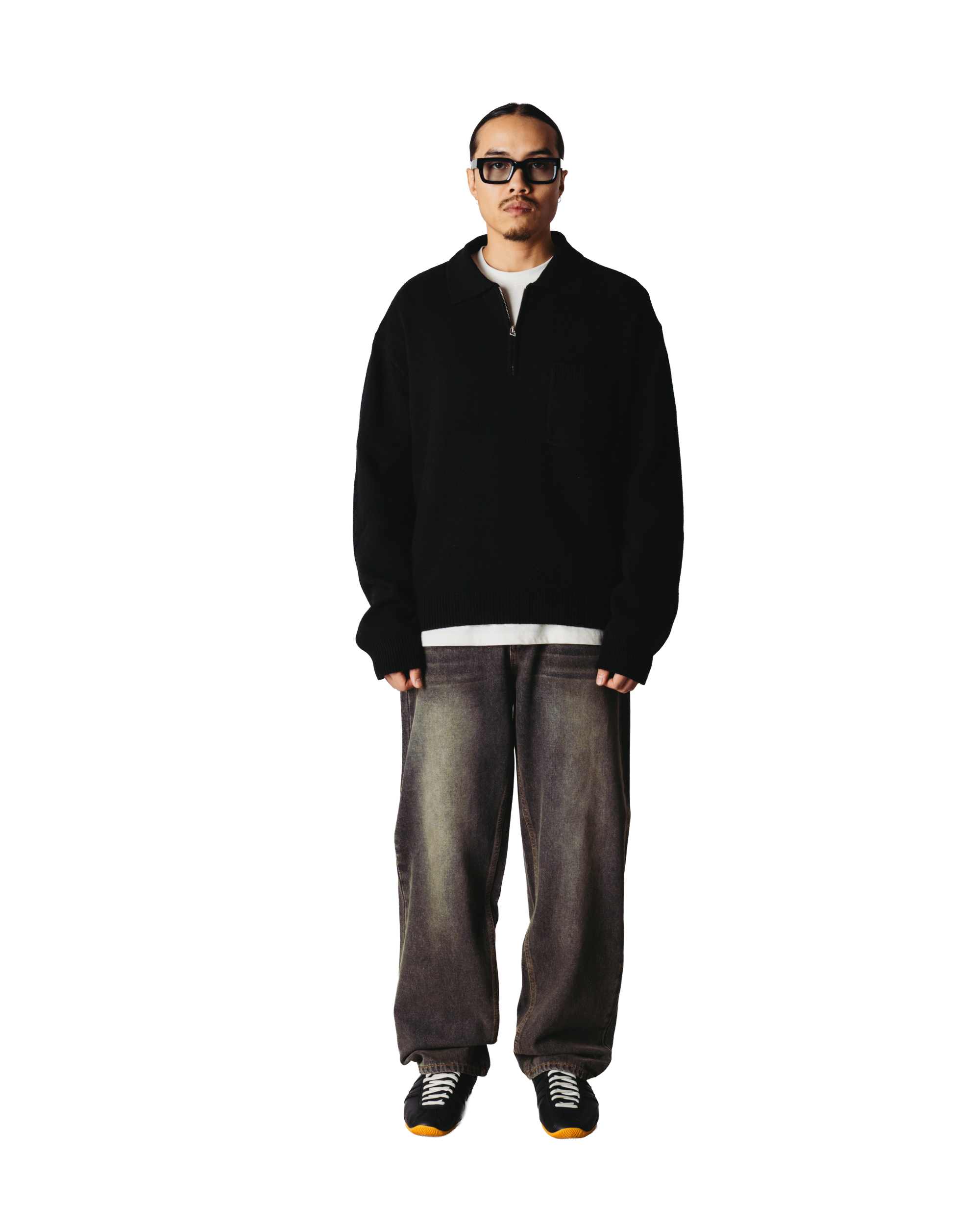Woodbird WBKang 1/2 Zip Polo Knits Black