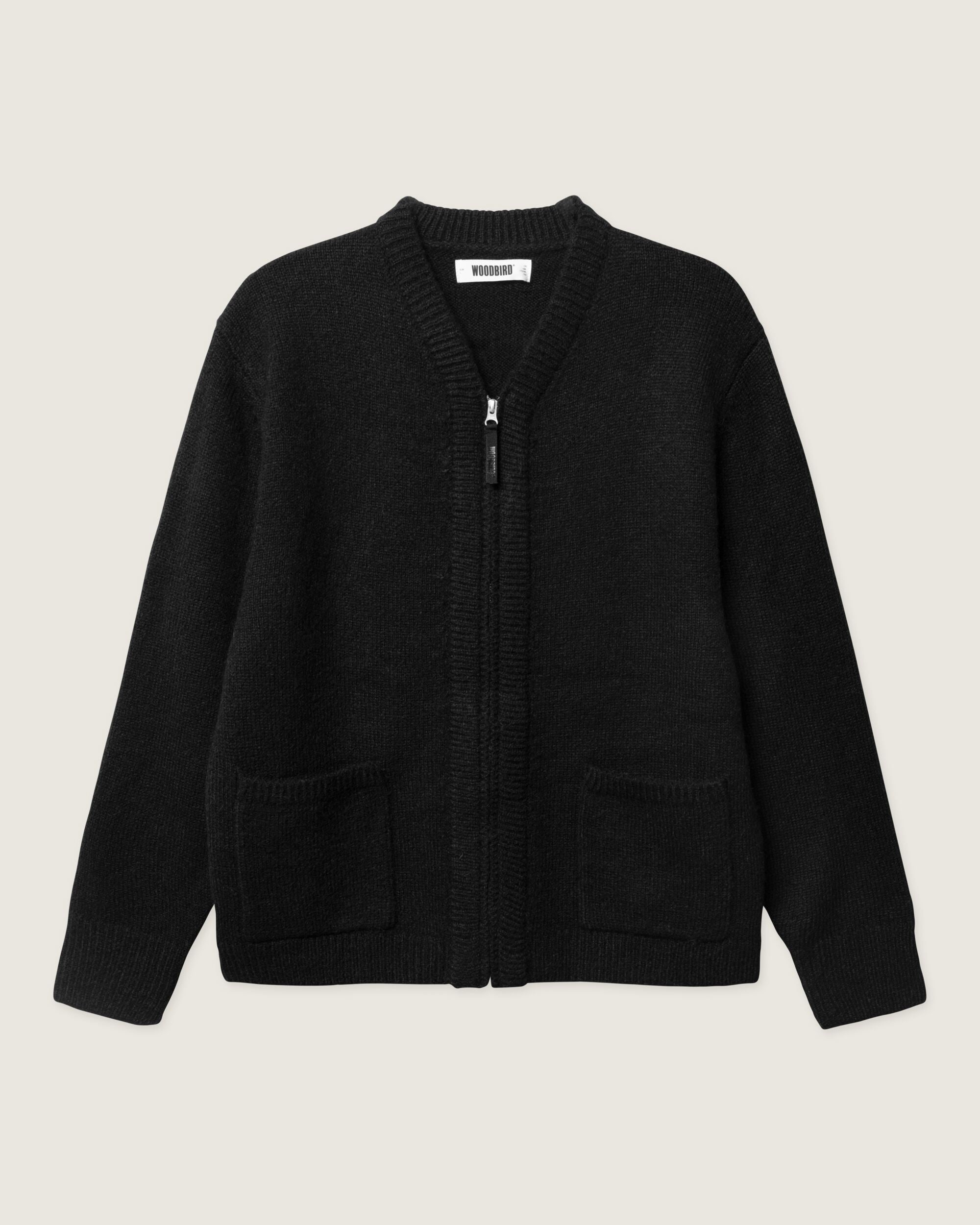 Woodbird WBKoon Zip Whole Cardigan Knits Black