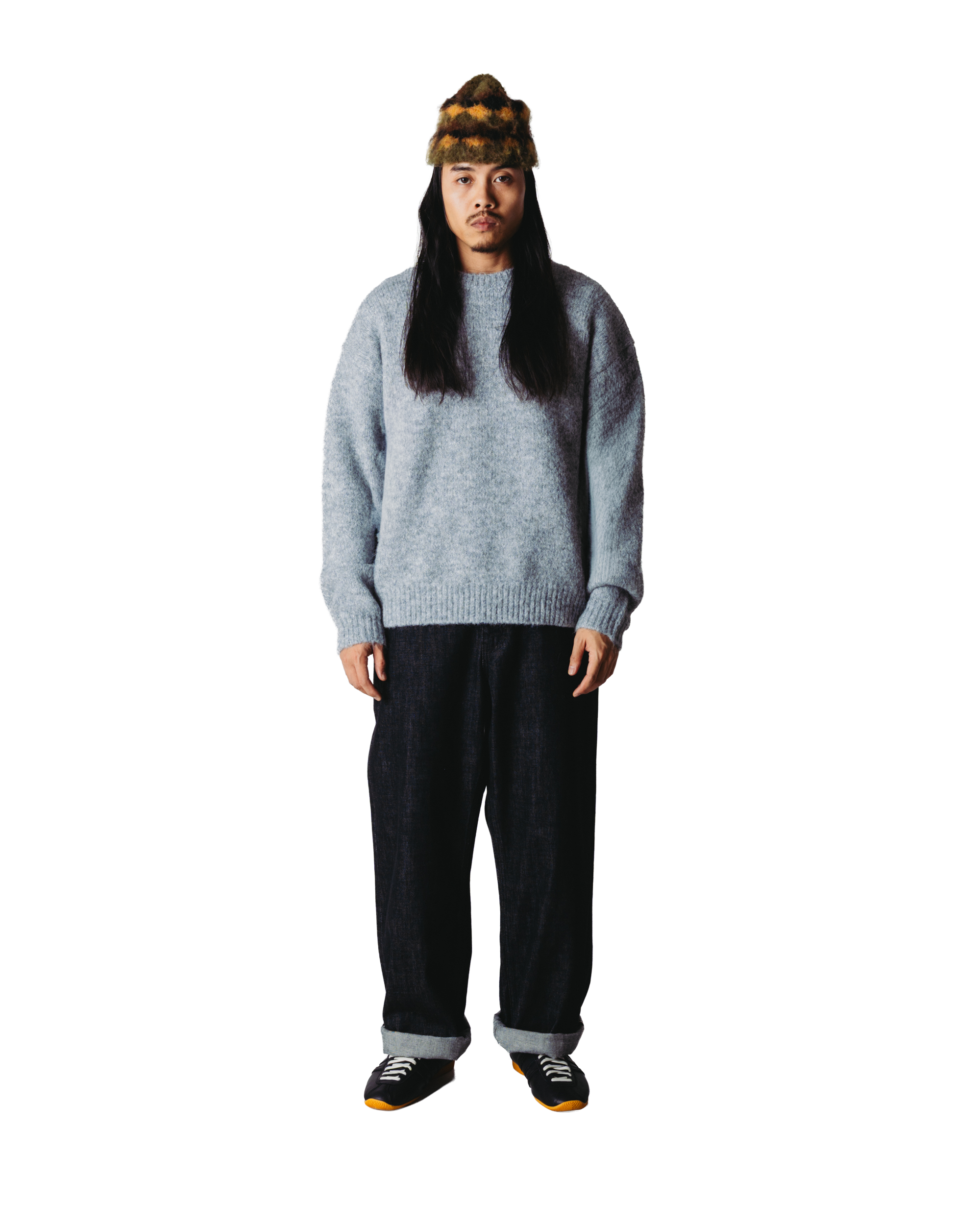 Woodbird WBKurt Mohairy Crew Knits Dark Grey Melange
