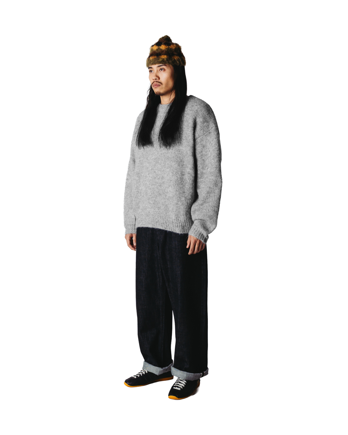 Woodbird WBKurt Mohairy Crew Knits Dark Grey Melange