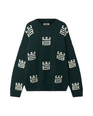 Woodbird WBKurt Monogram Crew Knits Green-Off White