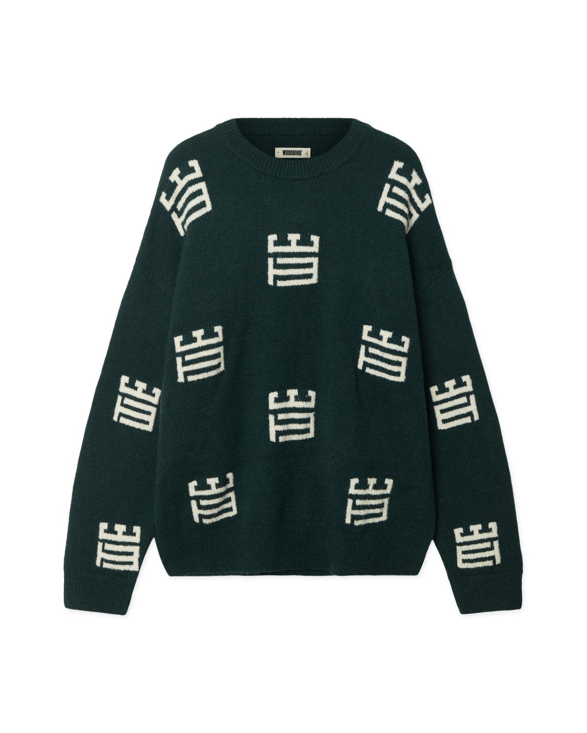 Woodbird WBKurt Monogram Crew Knits Green-Off White