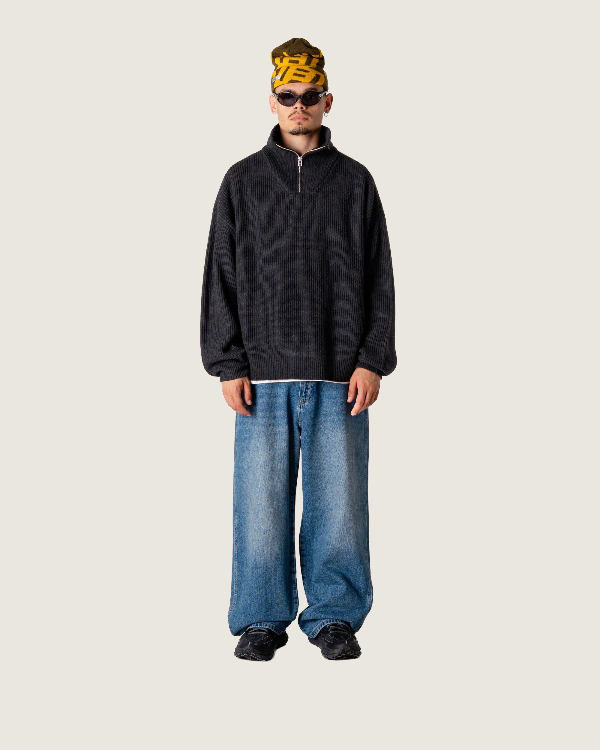 Woodbird WBLee Wool Knit Half Zip Knits Black