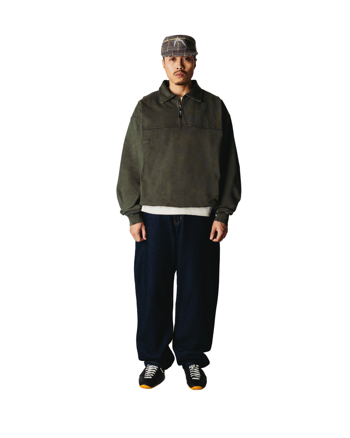 Woodbird WBLoke Washed Zip Polo Sweats Dark Olive