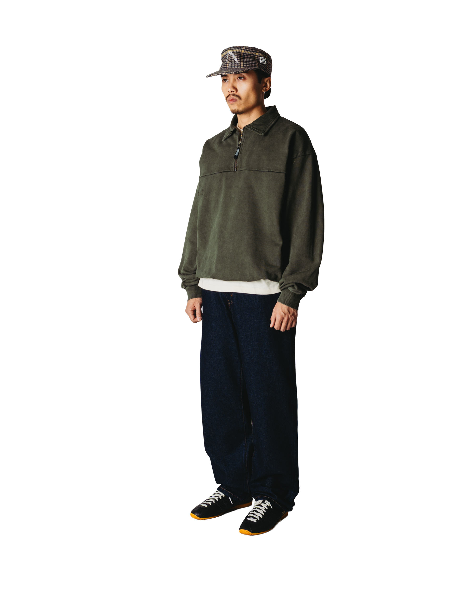 Woodbird WBLoke Washed Zip Polo Sweats Dark Olive