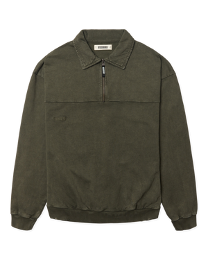 Woodbird WBLoke Washed Zip Polo Sweats Dark Olive