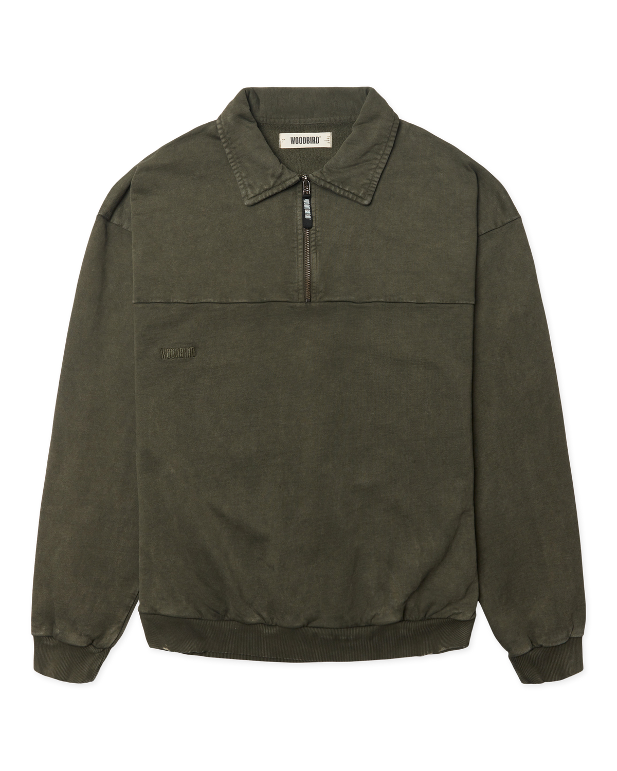 Woodbird WBLoke Washed Zip Polo Sweats Dark Olive
