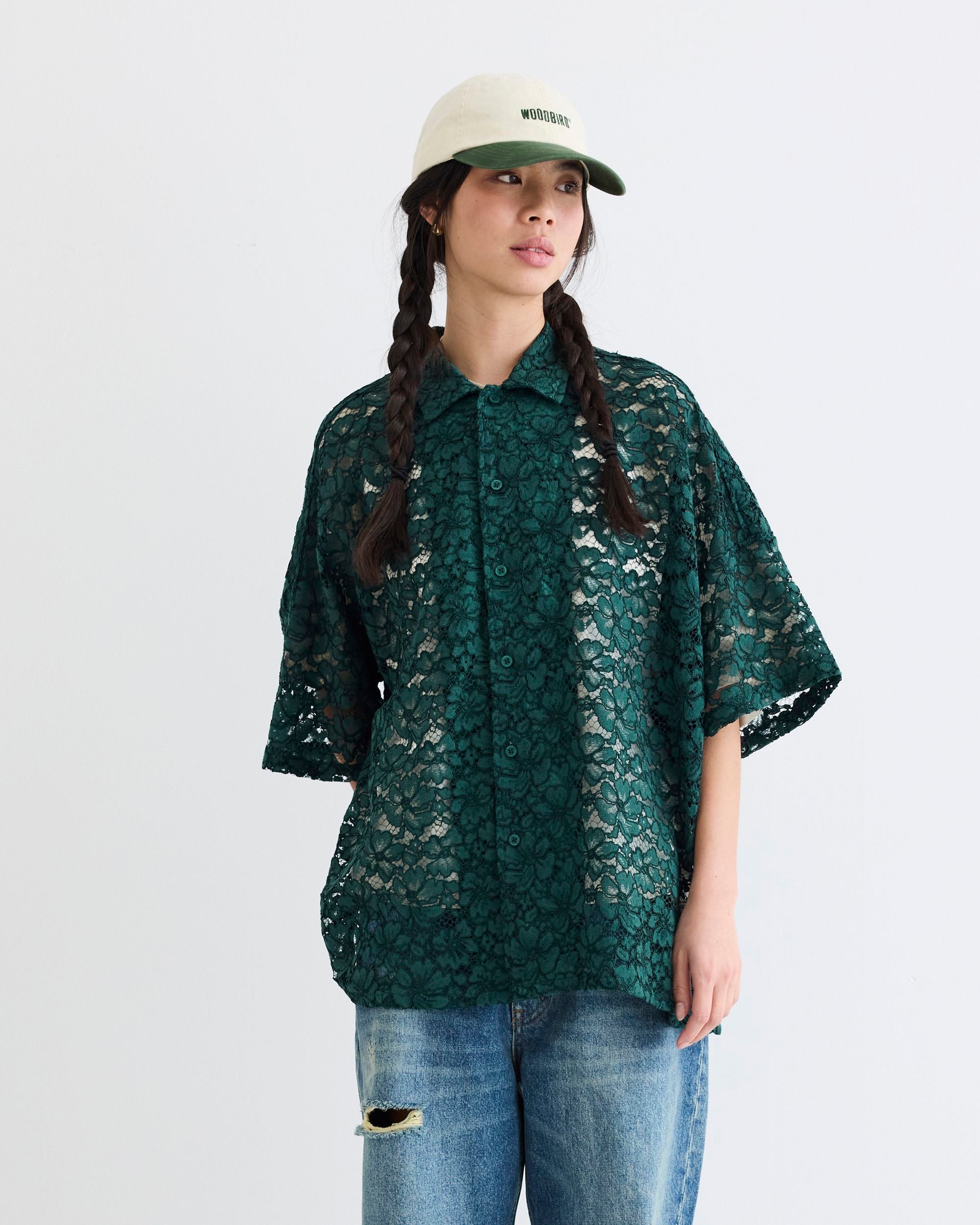 Woodbird Female WBLuna Flower Shirt Shirts Dark Green