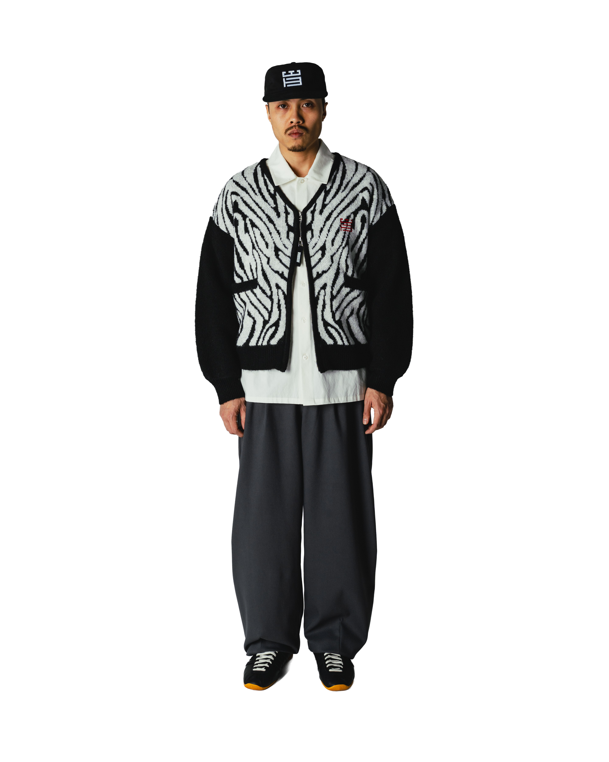 Woodbird WBOni Zebra Zip Cardigan Knits Black-White