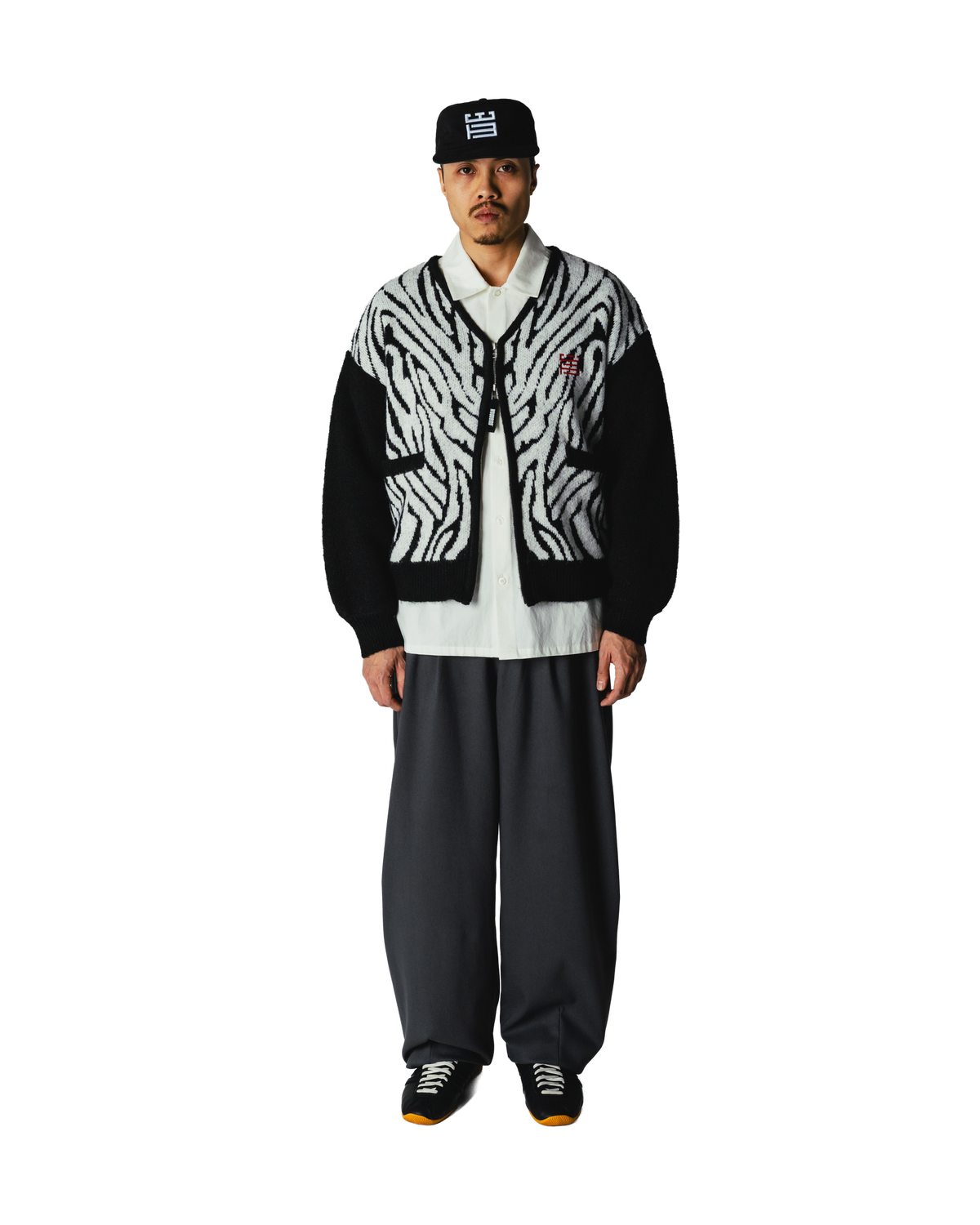 Woodbird WBOni Zebra Zip Cardigan Knits Black-White
