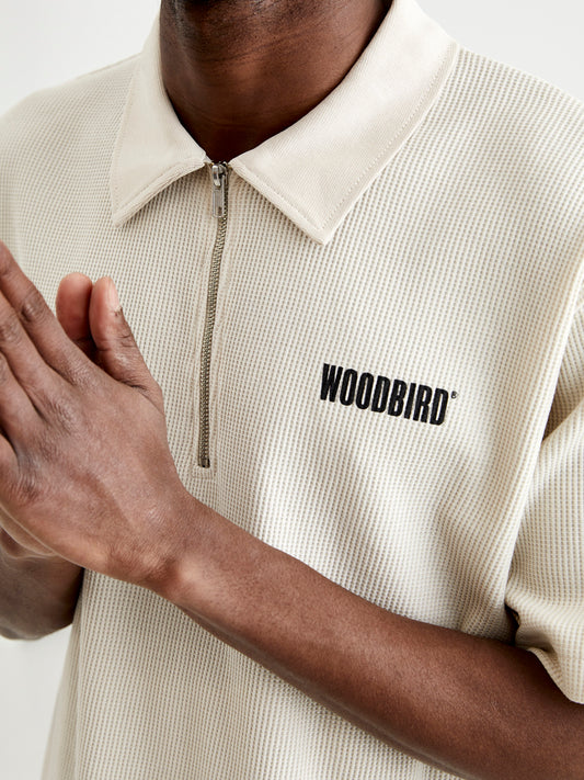 Woodbird WBTahal Waffel Polo T-Shirts Light Sand