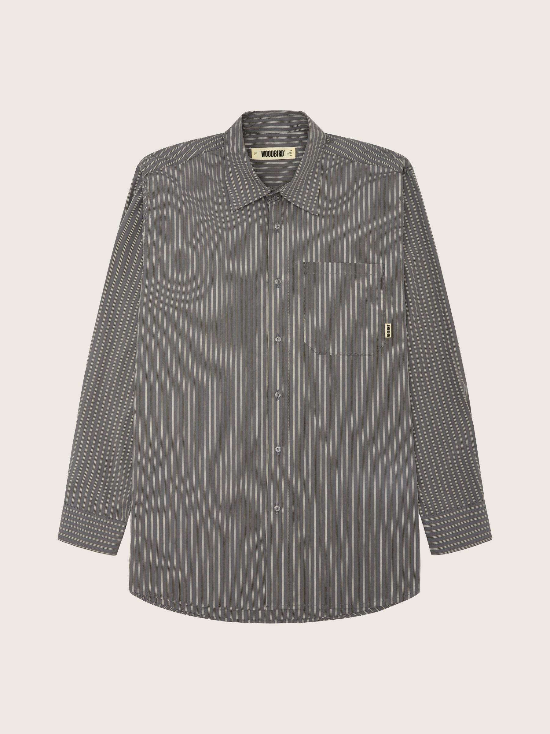 Woodbird WBYuzo Striped Shirt Shirts Antra Grey